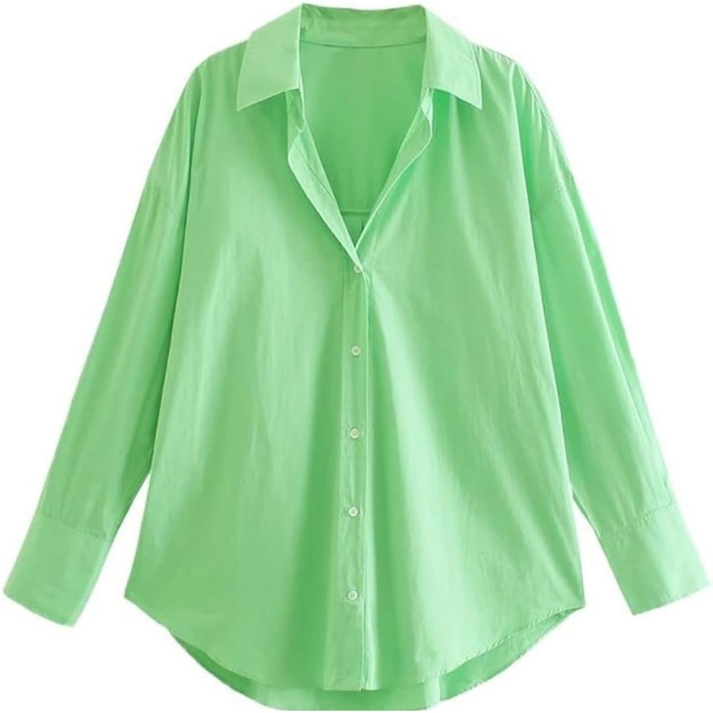Zara Green Cuffed Sleeve Button Down Shirt